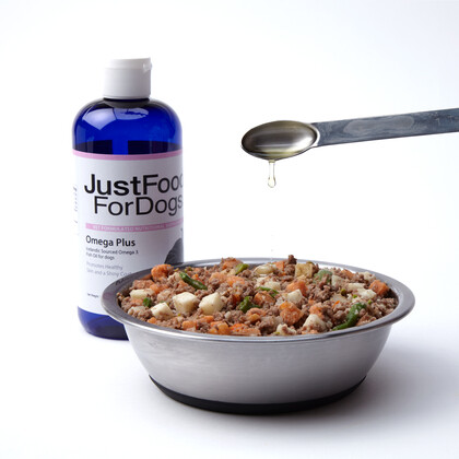 fish oil being poured onto dog food