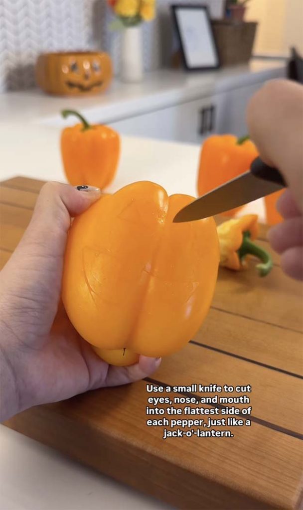 cutting a bell pepper face